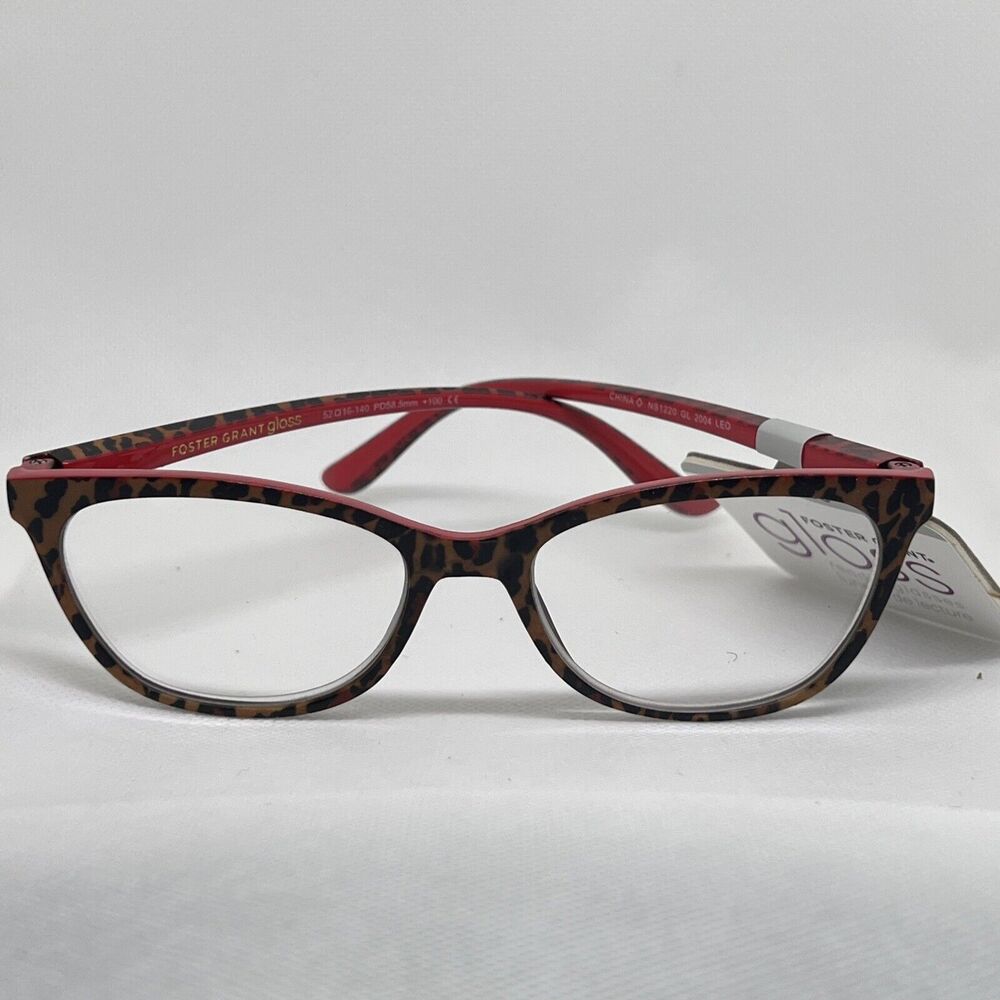 FOSTER GRANT GLOSS GL 2004 LEO Cheetah Print Red reading glasses 1.50x Mag